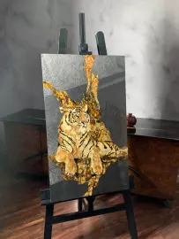 Panels of amber and Karelian birch "Tiger"